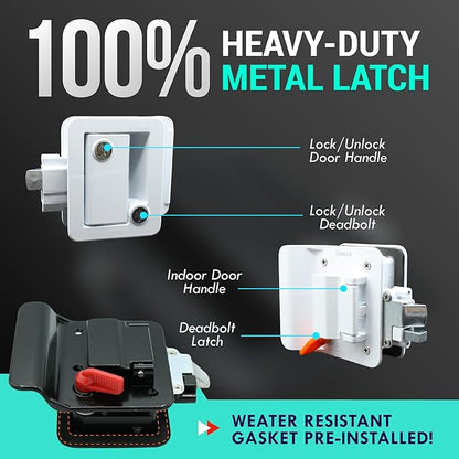 LATCH.IT White RV Door Latch | 2 Keyed Alike RV Door Locks for Travel Trailers | 100% Metal Camper Door Lock w/ 4 Keys | Easy-to-Install & Fits Most!
