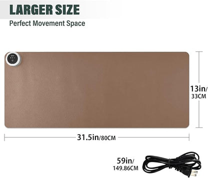 Brown Heated Desk Pad Mouse Pad 31.5x13 Inch PU Leather Desk Mat with 3 Heat Levels Large Mouse Gaming Computer Laptop Mat