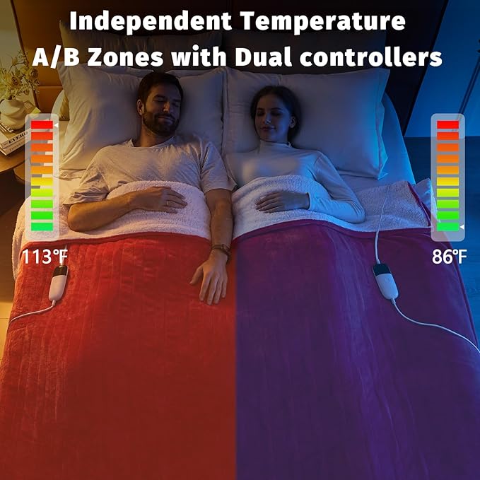 Heated Electric Blanket King Size - 90" x 100" Heating Blanket with Dual Control, 10 Heating Levels & 8 Hours Auto Off, Soft Warm Flannel Blanket, Christmas Birthday Gifts for Senior Grandma