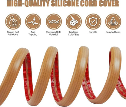 Floor Cord Cover Self Adhesive Cord Hider,3.3FT Cable Management, Extension Strip Protector for Wires, Prevent Cable Trips for Offices, Gyms, Exhibitions Cavity:0.51"(W) x 0.3"(H) Brown Wood