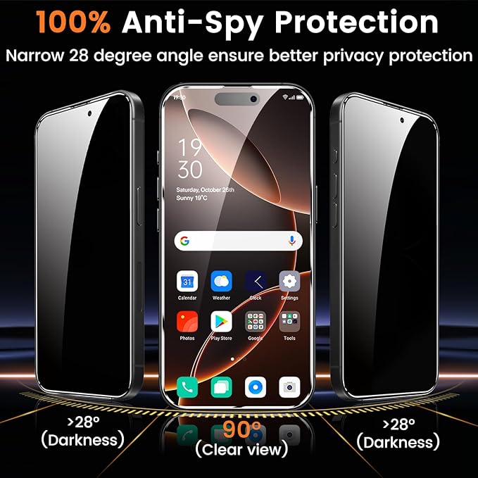 4+4 Pack Privacy Screen Protector for iPhone 16 Pro Max 6.9-Inch with 4 Pack Camera Lens Protector, Anti Spy Tempered Glass Film 9H Hardness Case Friendly