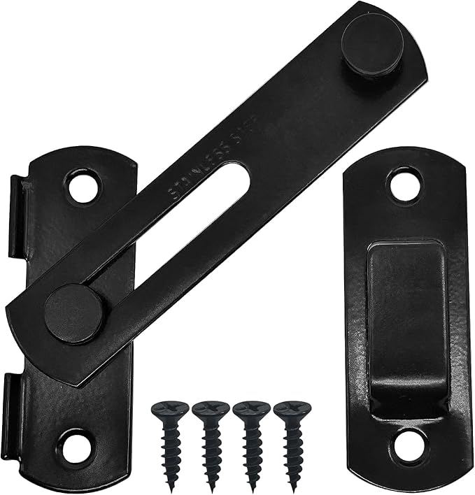2 Set 4" Gate Latches Safety Door Lock for Barn Door, Heavy Duty Stainless Steel Farm Flip Gate Latch,Black