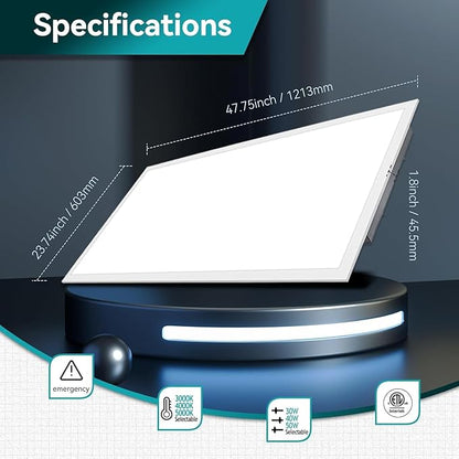 4 Pack 2x4 LED Flat Panel Light with Emergency Battery Backup, Up to 1.5H of Power Support at 8W Output, 0-10V Dimmable, 3000K/4000K/5000K, 30W/40W/50W Selectable, UL & ETL
