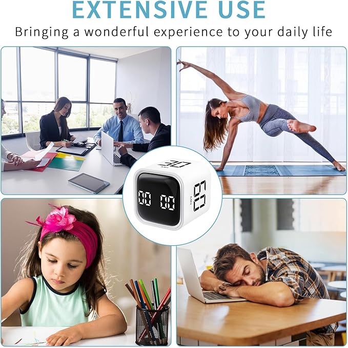 Pomodoro Timer, Cube Productivity Timer with Adjustable Sound and Vibration Alert, Ideal for Work, Office, ADHD, Study, and Tasks - 5/10/30/60 Minutes & Custom Countdown - White