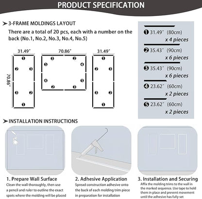 Bedroom Premade Accent Wall Molding Kit, Ready-to-Assemble Wainscoting Panels, Pre-Cut Chair Rail Moulding Trim for Living Room Home Décor