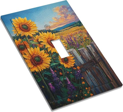 Decorative Light Switch Cover Plate Rustic Wilderness Sunflower Lavender Muzha Oil Painting 1 Gang Wall Plate Oversized Single Toggle Wall Cover Plate Switchplate Faceplate