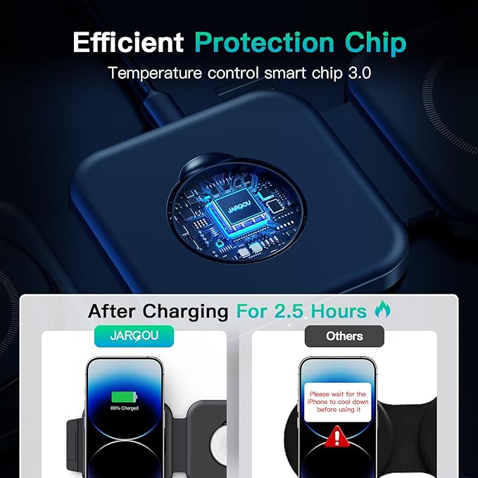 JARGO 3 in 1 Wireless Charging Station for Apple Devices, Foldable iPhone Charging Station for iPhone 17/16/15/14/13/12, Apple Watch & AirPods with Magsafe, Travel Essentials Wireless Charger (Black)