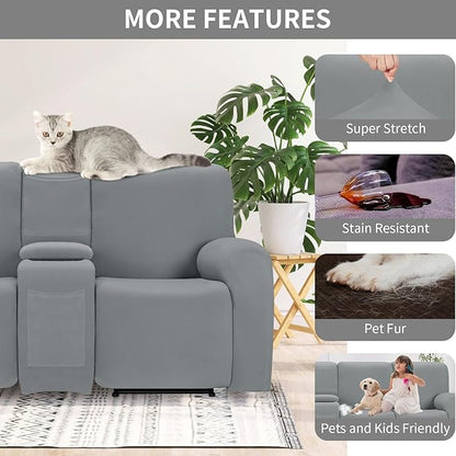 Easy-Going 100% Waterproof Recliner Cover Additional Seat Cover for Reclining Couch, Stretch Sofa Covers Washable Furniture Protector for Kids & Pets, 1 Seat, Light Gray