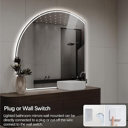 Niccy Half Moon Led Mirror for Bathroom, 36" Semi Round Backlit Mirror for Wall Lighted Mirror with Frameless 3 Color, Defogger, Explosion-Proof, HD Glass and IP65 Vanity Mirror