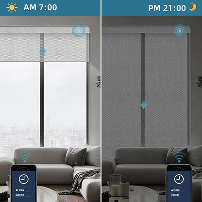 SmartWings Motorized Smart Roller Shades in Light Filtering, Electric Blinds with Remote for Windows Compatible with Alexa/Google Home/Homekit, Customized, 3% Openness Aventus Light Grey