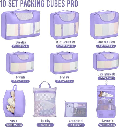 Veken 10 Set Packing Cubes for Travel Essential, Suitcase Organizer Bags in 4 Sizes, Carry-On Luggage Accessories with Large Laundry & Hanging Toiletry Bag, Must-Have for Airplane, Road Trip & Camping