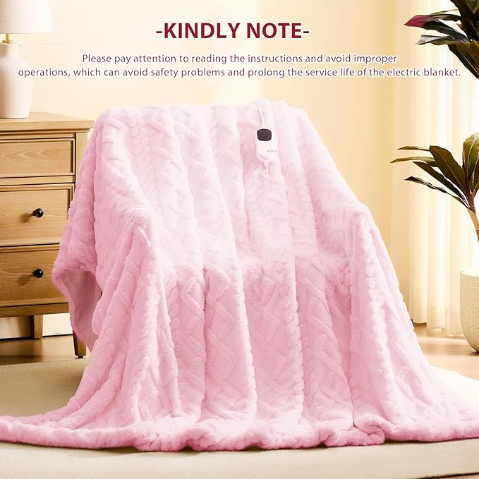 Heated Electric Blanket Queen Size-84"x90" Heating Blanket with 10 Heating Levels & 5 Time Settings Over-Heat Protection，Winter Warmer for Adults with ETL Certification（Pink）