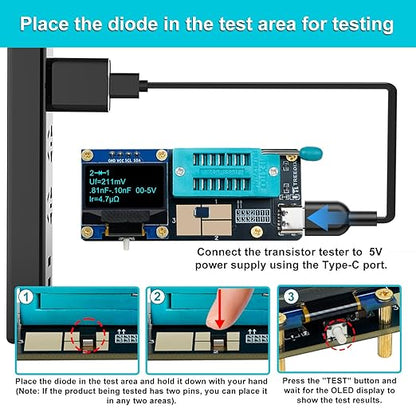 GM328 Transistor Tester – Mosfet Transistor Capacitor Tester, LCR/ESR Meter, SMD Electronic Component Tester for Diode/MOSFET/Capacitor/Resistor (PNP/NPN/Triode/Zener)