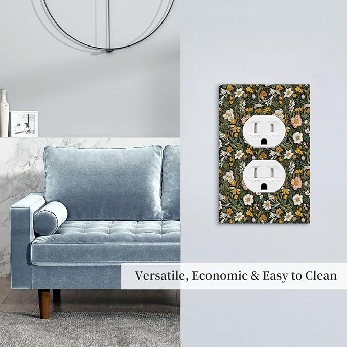 Decorative Outlet Covers Rustic Green Leaf White Daisy Yellow Floral 1 Gang Duplex Light Switch Cover Plate Unique Wall Plate Electrical Switch Plate Covers for Bedroom Home Decor