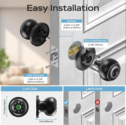 GeekTale Fingerprint Door Lock for Bedrooms, Fingerprint Door Knob with Lock, Smart Door Lock, App Control, Back-up Keys, Thumbprint Door Knob for Bedrooms, Office, Apartment