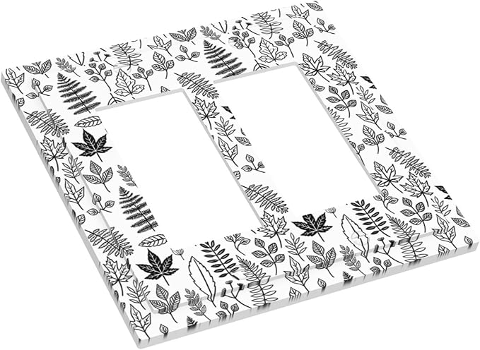 Black White Leaf Wheat Maple Leaf Plant Decorative Outlet Covers 2 Gang Double GFCI Rocker Light Switch Cover Plate Electrical Wall Panels for Bedroom Bathroom Decor