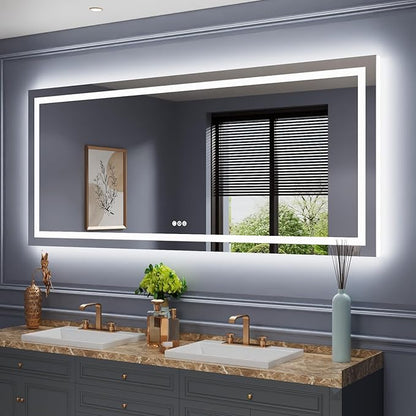 Amorho LED Bathroom Mirror, 88" X38" with Front Light and Backlit, Stepless Dimmable Wall Mirrors with Anti-Fog, Shatter-Proof, Memory, 3 Colors, Double LED Vanity Mirror