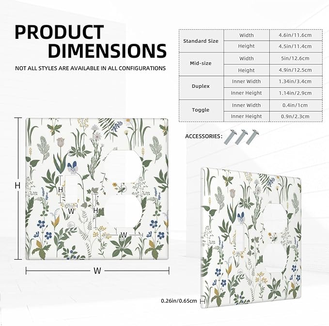 Wallplates Floral Green Leaf Plant Flowes 1 Toggle 1 Duplex Switch Plate Electrical Gfci Faceplate Decorative Light Switch Covers For Bed Room Farmhouse Decor
