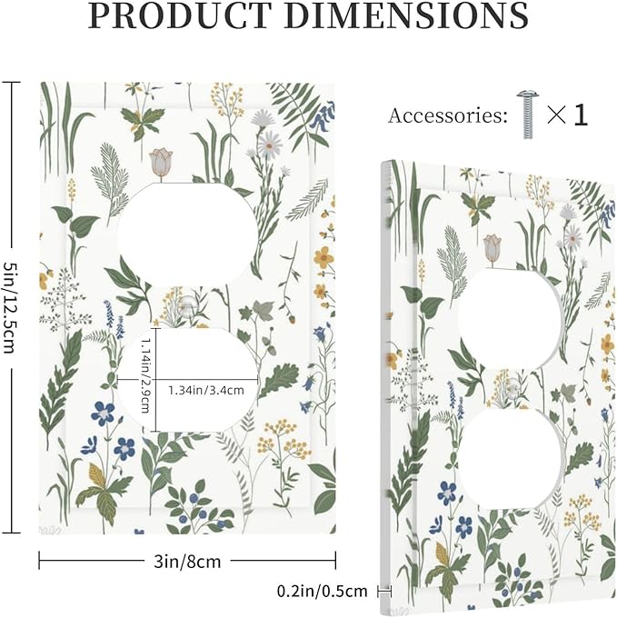 Outlet Covers Floral Green Leaf Plant Flowes 1 Gang Duplex Light Switch Cover Decorative Switch Plates Electrical Receptacle Faceplate Wall Plate For Bed Room Farmhouse Decor