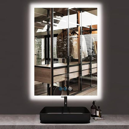 30 x 20 Inch LED Vanity Mirror with Backlits Anti-Fog 3 Color Dimmable Backlit Lighted Mirror for Bathroom Wall Horizontal Vertical Mounted 30" Frameless Smart Light up LED Bathroom Mirrors