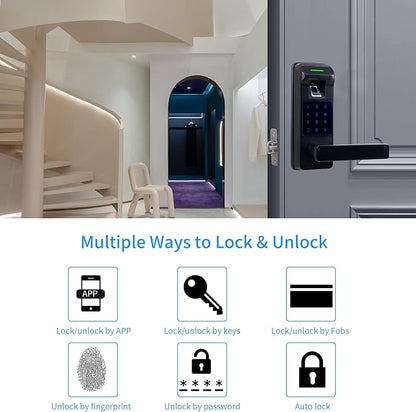Harfo Fingerprint Door Lock, Heavy Duty Full APP Control Touchscreen Keypad Keyless Lock with Reversible Handle, Perfect for Home/Office/Bedroom Doors (Black)