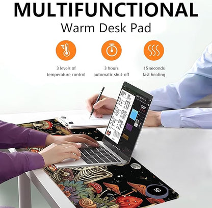 Heated Mouse Pad with 3 Levels Heated & 3 Hours Auto Shut-Off Mouse Pad for Warming Hands in Office Home, 23.6" x 14.2"Large Safe Desk Mat Hand Warmer，Kiss Skull