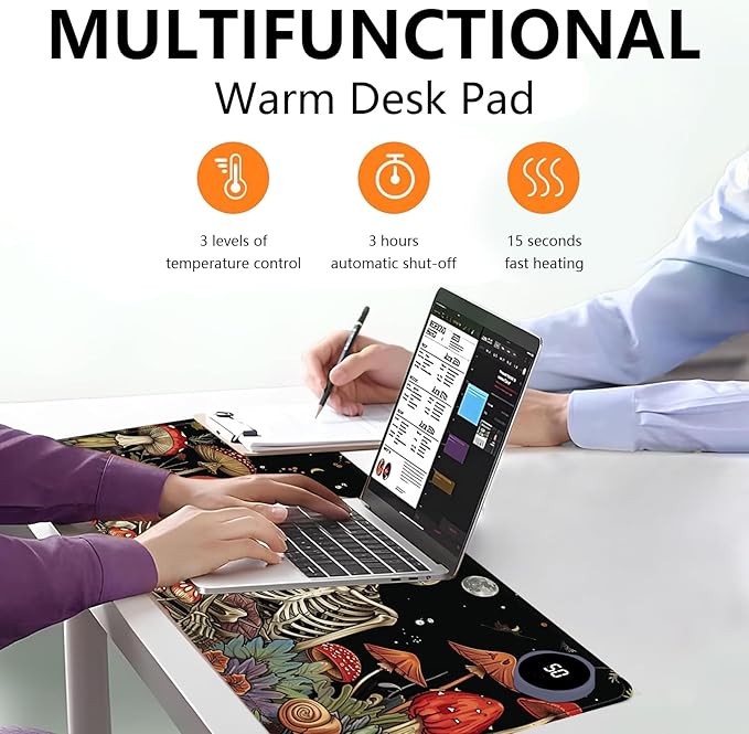 Heated Mouse Pad with 3 Levels Heated & 3 Hours Auto Shut-Off Mouse Pad for Warming Hands in Office Home, 31.5" x 13"Large Safe Desk Mat Hand Warmer，Kiss Skull