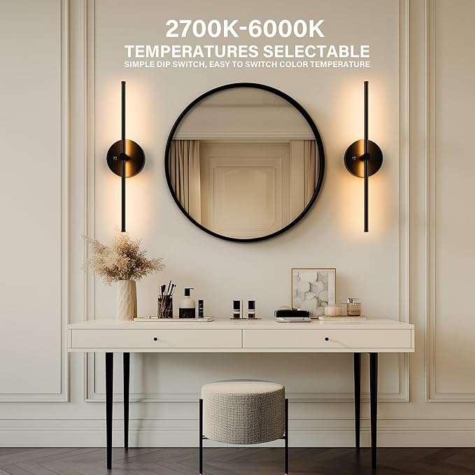 ZAGO Battery Operated Wall Sconce: 24-inch Wireless LED Wall Sconces Set of Two with Remote Control, Dimmable Modern Linear Light for Living Room, Bedroom, Hallway Indoor Lighting Decoration