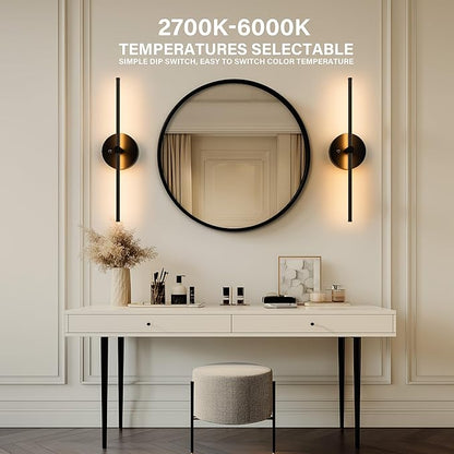 ZAGO Battery Operated Wall Sconce: 24-inch Wireless LED Wall Sconces Set of Two with Remote Control, Dimmable Modern Linear Light for Living Room, Bedroom, Hallway Indoor Lighting Decoration