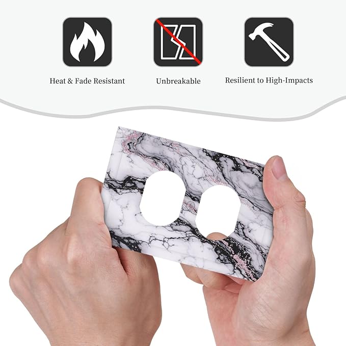Outlet Covers White Marble Pattern Black Lines Pink Lines 1 Gang Duplex Wall Plate Decorative Switch Plates Electrical Receptacle Faceplate Light Switch Cover for living Room Office Decor