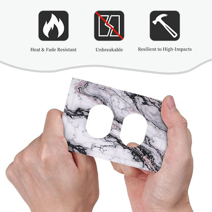 Outlet Covers White Marble Pattern Black Lines Pink Lines 1 Gang Duplex Wall Plate Decorative Switch Plates Electrical Receptacle Faceplate Light Switch Cover for living Room Office Decor