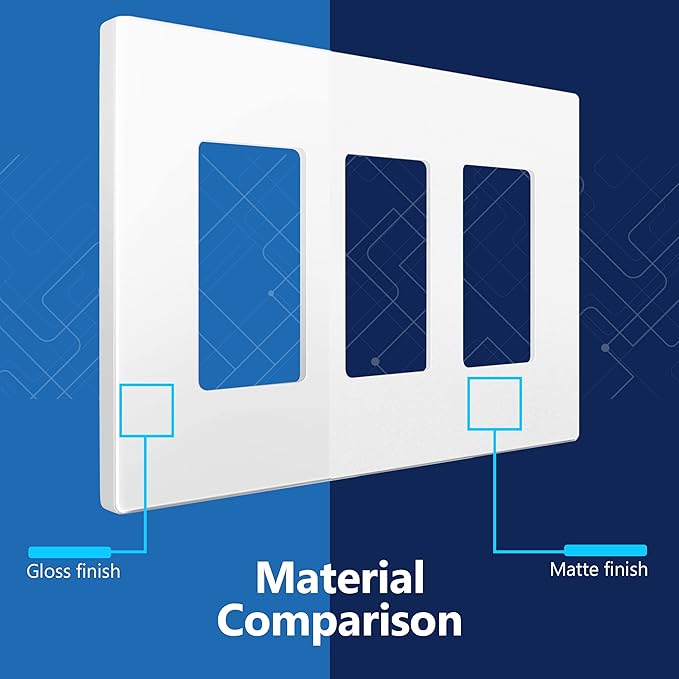LIDER Brushed Finish Decorator Switch Cover, Screwless Wall Plate, Mid-Size 3-Gang 4.88" x 6.77", Unbreakable Polycarbonate Thermoplastic, UL Listed, LSWP-33M-W2P, White, 2 Pack