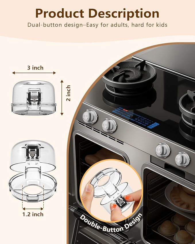 Stove Knob Covers - 5+1 Pack Heat Resistant Gas Stove Knob Covers with Child Proof Lock & Strong Adhesive, Oil-Proof Oven Knob Covers with Clear Transparent Design, White