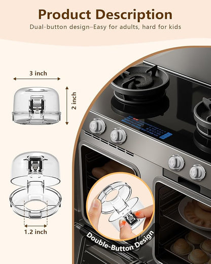 Stove Knob Covers - 5 Pack Heat Resistant Gas Stove Knob Covers with Child Proof Lock & 3M Strong Adhesive, Oil-Proof Oven Knob Covers with Clear Transparent Design, Pet-Friendly