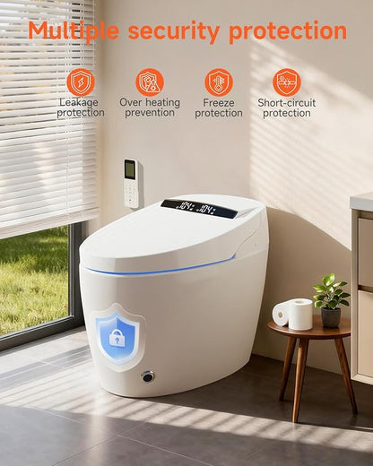 WANSID Smart Toilet with Bidet Built in, Bidet Toilet with Auto Open/Close Lid, Foot Sensor Operation, 1.28GPF, Heated Seat & Instant Warm Water Dryer, Tankless One Piece Electric Toilet
