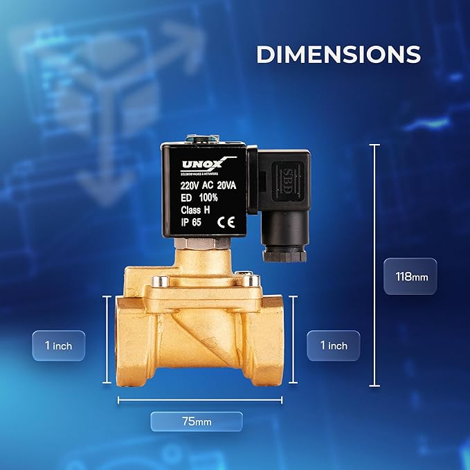 UNOX 1 inch NPT Solenoid Valve 220V AC, Brass Control Valve Normally Closed - 7-232 PSI Multi-Purpose Reliable Control Valve for Water, Air, and Gas - Solenoid Valves