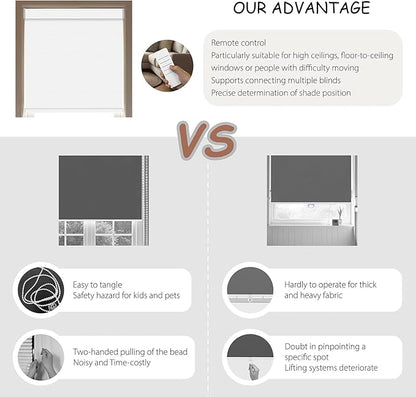 Motorized Roller Blinds with Remote, 100% Blackout Automatic Roller Shades for Bedroom, Bathroom, and Living Room, Customized Size, Moonlight White