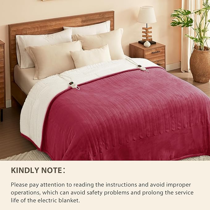 Homemate Electric Heated Blanket Twin - 62"x84" Heating Bed Blankets Throw with 10 Heating Levels 8 Hours Auto Off Fast Heating Over-Heated Protection Ultra Soft Warm Flannel ETL Certified