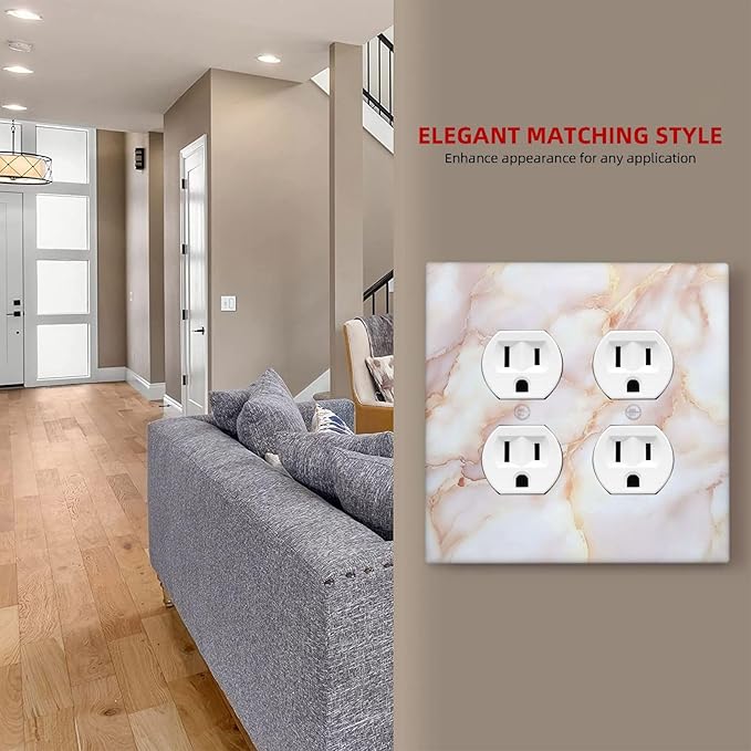 Outlet Covers Pink Jade Marble Granite 2 Gang Double Duplex Decorative Light Switch Covers Electrical Wallplates Socket Faceplate For Bathroom Kitchen Decor