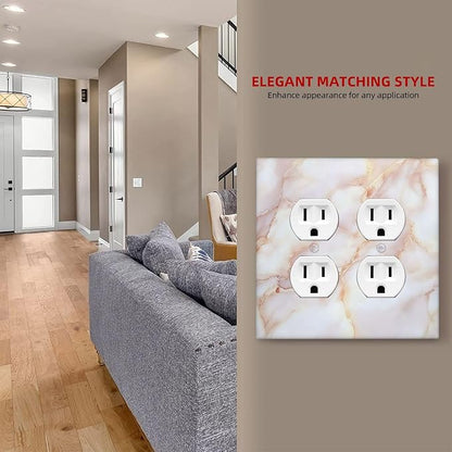 Outlet Covers Pink Jade Marble Granite 2 Gang Double Duplex Decorative Light Switch Covers Electrical Wallplates Socket Faceplate For Bathroom Kitchen Decor