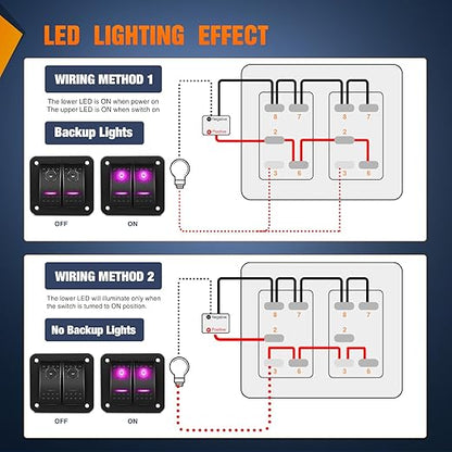 Nilight 2 Gang Rocker Switch Panel with Purple LED Light 5 Pin On Off Pre-Wired Aluminum Toggle Switches Waterproof for 12V/24V Cars Marine Boats ATVs Trailers RV Trucks