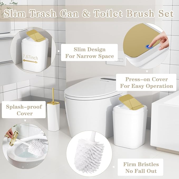 Bathroom Accessory Set, 11PC Bathroom Set, White Bathroom Accessories, Bathroom Accessories Set with Trash Can, 3PC Soap Dispensers and Toilet Brush