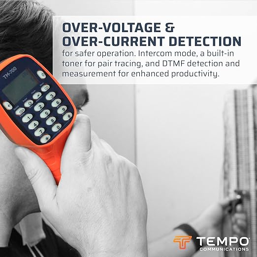 TEMPO Communications TM-700 Telephone Test Set, Lineman's Butt Set Phone Tester w/LCD Display, ABN Bed of Nails & Spike Croc Clips & RJ11, DSL Line Filter (Professional Grade) (TM-700)