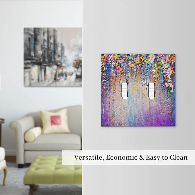 Colorful Country Flower Wildflower Floral Decorative Switch Plates 2 Gang Double Toggle Outlet Light Switch Cover Wall Plate Electrical Faceplate For Bed Room Living Room Decor