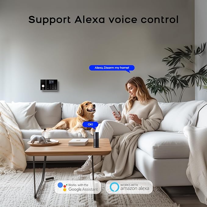 PGST Wireless Home Alarm System,8 Piece Alarm Kits with Door Sensors,Windon Detectors,SOS Button,Remote,4G GSM/Tuya App Instant Alerts,Work with Alexa/Google for Home,Apartment,Villa,No Monthly Fee