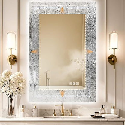 24x32 LED Mirror for Bathroom with Front and Backlit Light Up Digital Mirrors for Wall,Anti Fog,Stepless Dimmable,Tempered Silver Glass Smart Vanity Mirror for Bathroom