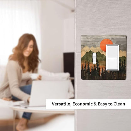 Outlet Covers Vintage Wood Grain Sun Forest Mountains 1 Toggle 1 Rocker Combination Decorative Wall Plate Electrical Switch Plates Light Switch Cover Plate for Farmhouse Cabin Decor