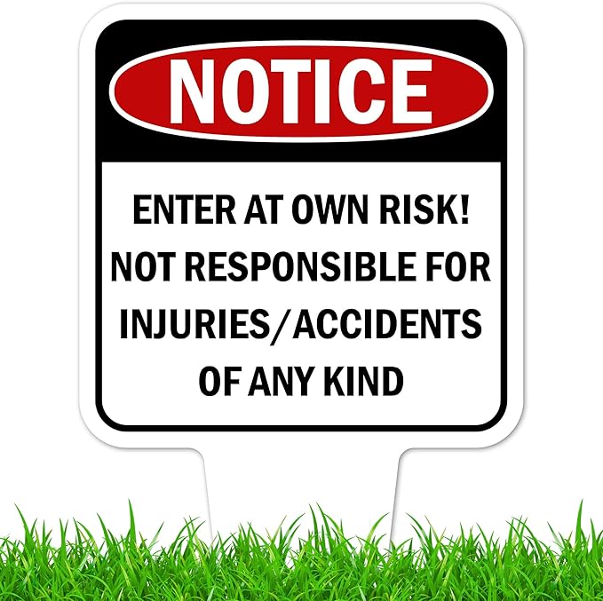 Notice, Enter at own Risk! Sign, 9"x17", Heavy Duty Integrated Ground Stakes, Indoor/Outdoor Use, Rust Free Aluminum Composite, Made in USA by My Sign center