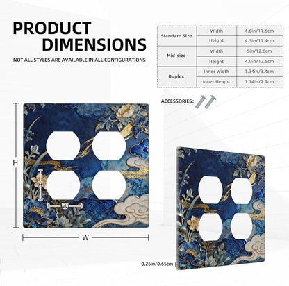 Decorative Outlet Covers Blue White Flower Gold Line Cloud 2 Gang Light Switch Cover Plate Double Duplex Wall Plates for Electrical Outlets Switch Plate Covers for Bedroom Home Decor
