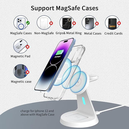 3 in 1 Charging Station Compatible with Magsafe Charger Wireless Charging Station for iPhone 17 16 15 14 13 12 Series Wireless Charger Stand for AirPods Wireless Charging Stand for iWatch Series